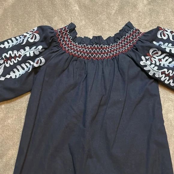 Navy Blue Off the Shoulder Shirt with Embroidery | Rebellion Off the Shoulder - Picture 13 of 13